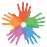 Circle of colorful hand prints abstract illustration