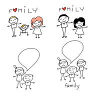 hand drawing cartoon happy family