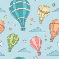 Seamless pattern of hot air balloons on the sky