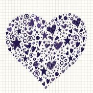 Abstract Background with Hearts and Stars Shapes Hand Drawin scribble