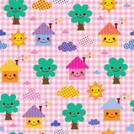 cute houses trees and clouds kids nature pattern