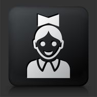 Black Square Button with Girl Face