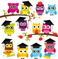 Vector Collection of School or Graduation Themed Owls