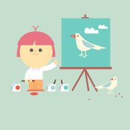 My pet painting happy child with bird illustration