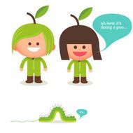 eco-composting caterpillar kid characters