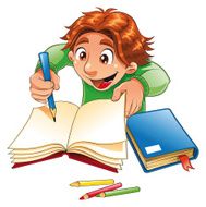 Boy writing and drawing
