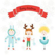 Card Merry Christmas With Kids Animals and Snow