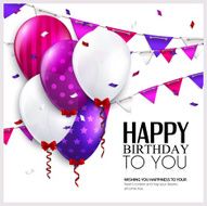 Vector birthday card with balloons and bunting flags