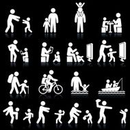 Father and son family time black &amp; white icon set