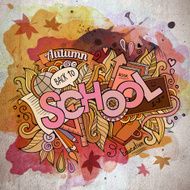 School watercolor cartoon hand lettering and doodles elements