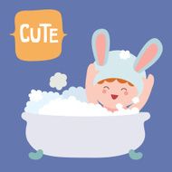 Cute baby rabbit in a bathtub