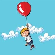 Cartoon blonde boy on a balloon