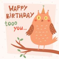 Happy Birthday vector card with owl