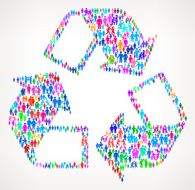 Recycling Symbol on vector family pattern Background