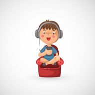 Happy boy listening to music vector