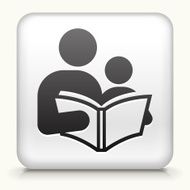 White Square Button with Reading &amp; Children Icon