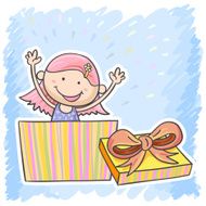 Little girl hiding inside a box