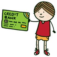 Boy holding up a large credit card