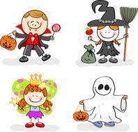 children with halloween costume cartoon illustration