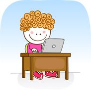 white boy online with computer cartoon illustration