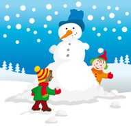 Cute kids making snowman
