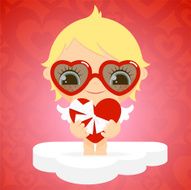 Little cute cupid with Valentine&acute;s Day gift I love you