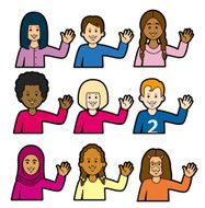 Multi racial children waving