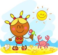 black girl at summer beach cartoon illustration