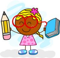 black girl with pen and book cartoon illustration