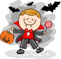 kid with vampire halloween costume cartoon illustration
