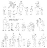 Kids and parents silhouettes sketch collection