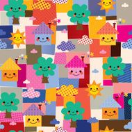 houses trees and clouds kids pattern