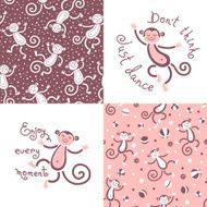 Seamless patterns and cards with monkeys in vector