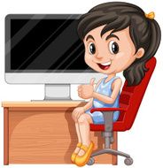 Girl sitting on chair computer