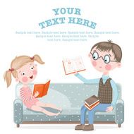 School children do homework sitting on the couch