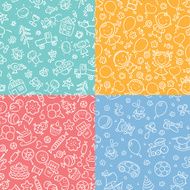 Set of seamless patterns with kids sweets and toys
