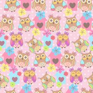 Beautiful seamless pattern with cute owls and birdhouse