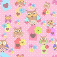 Beautiful seamless pattern with cute owls and birdhouse N2