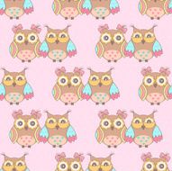 Beautiful pattern with owls on a pink background