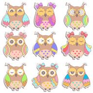 Set of multicolored beautiful owls