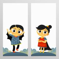 Halloween flyer templates with boy and girl in carnival costumes