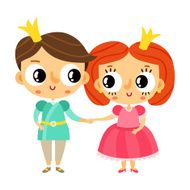 Cartoon prince and princess holding hands cute vector characters