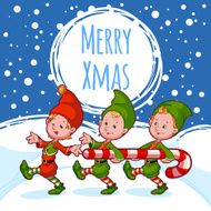 Christmas card with three elves candy