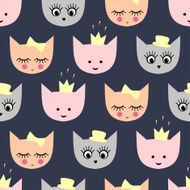 Seamless pattern with funny girlish cats stylish accessories