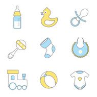 vector set of line flat baby icons