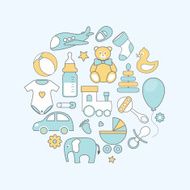 vector card with line flat baby icons
