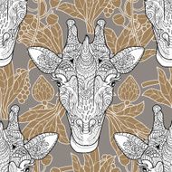 Giraffe head seamless pattern beige background