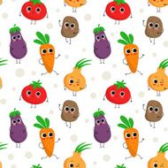 Cute seamless pattern with happy vegetables