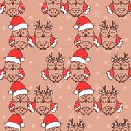 Seamless pattern with Christmas owls on beige background