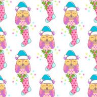 Christmas seamless background with owls and New Year the socks